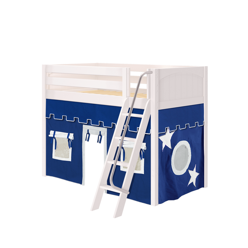 Maxtrix Twin Mid Loft Bed with Angled Ladder + Curtain