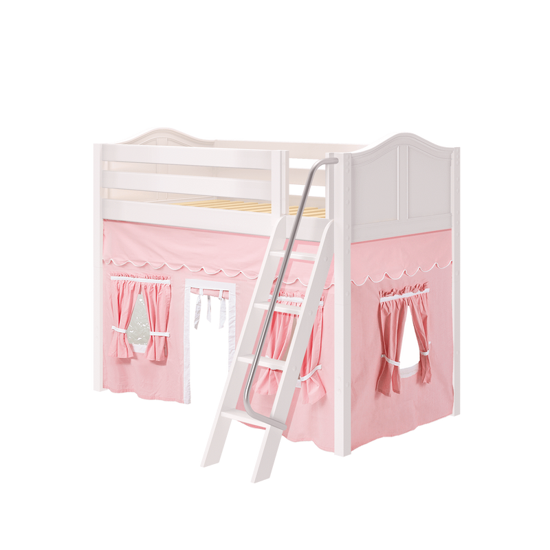 Maxtrix Twin Mid Loft Bed with Angled Ladder + Curtain