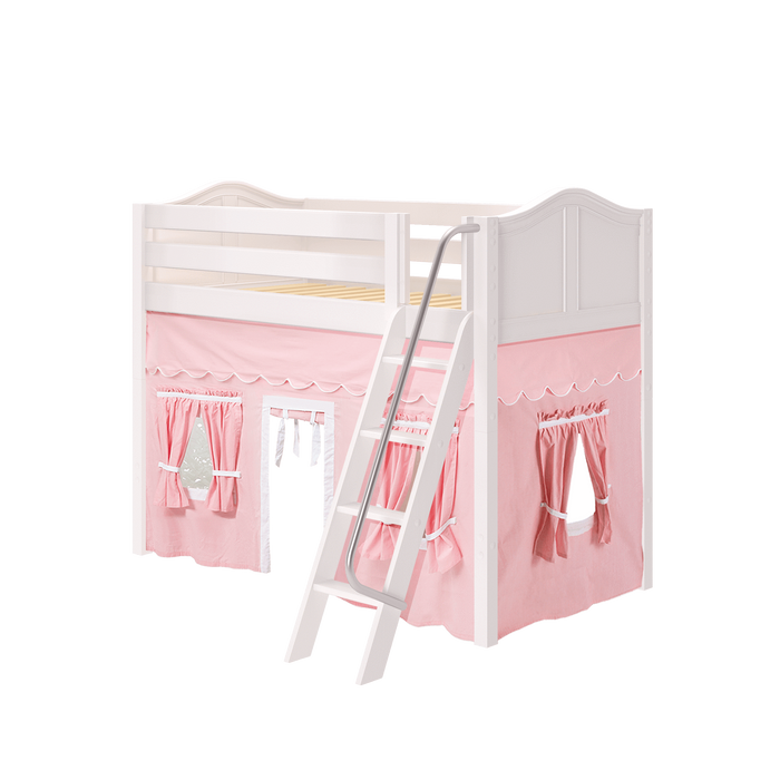 Maxtrix Twin Mid Loft Bed with Angled Ladder + Curtain