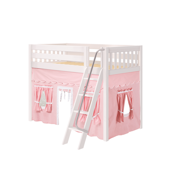 Maxtrix Twin Mid Loft Bed with Angled Ladder + Curtain