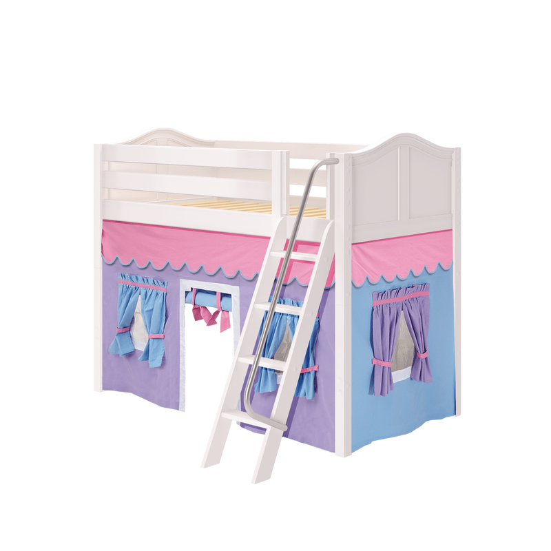Maxtrix Twin Mid Loft Bed with Angled Ladder + Curtain