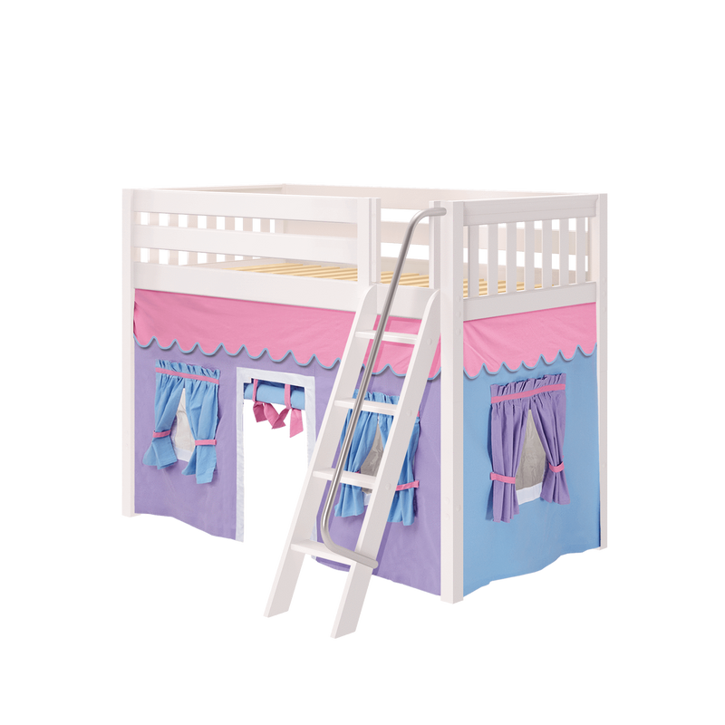 Maxtrix Twin Mid Loft Bed with Angled Ladder + Curtain