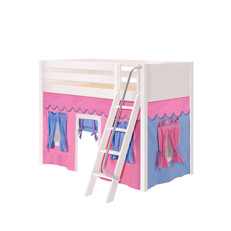 Maxtrix Twin Mid Loft Bed with Angled Ladder + Curtain