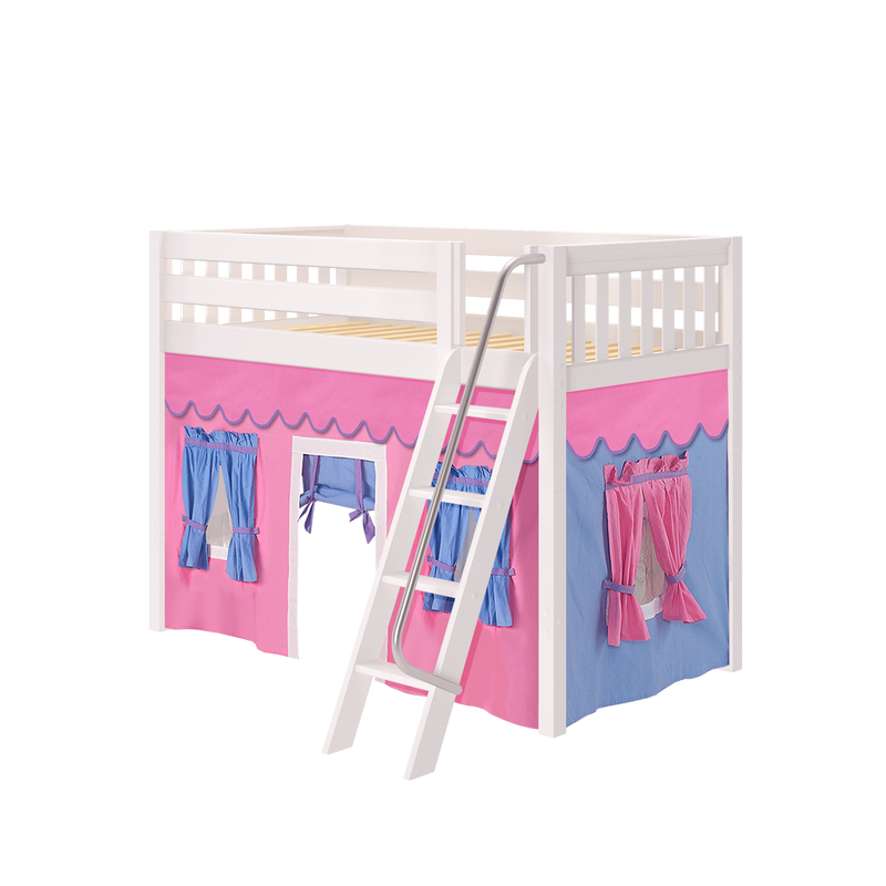 Maxtrix Twin Mid Loft Bed with Angled Ladder + Curtain