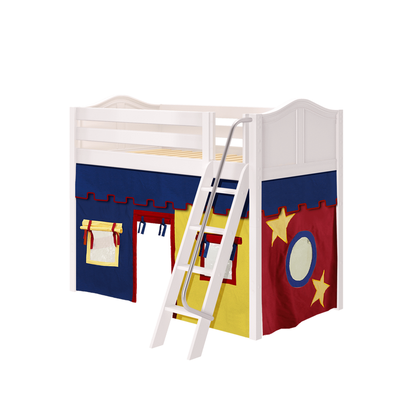 Maxtrix Twin Mid Loft Bed with Angled Ladder + Curtain