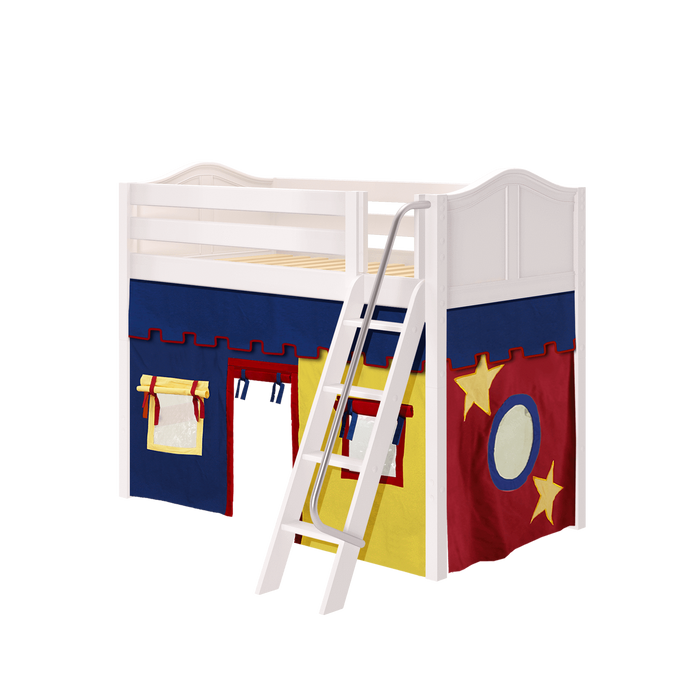 Maxtrix Twin Mid Loft Bed with Angled Ladder + Curtain