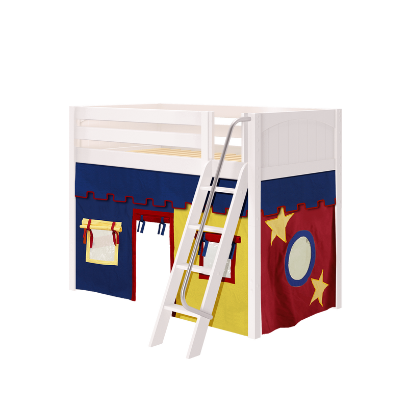 Maxtrix Twin Mid Loft Bed with Angled Ladder + Curtain