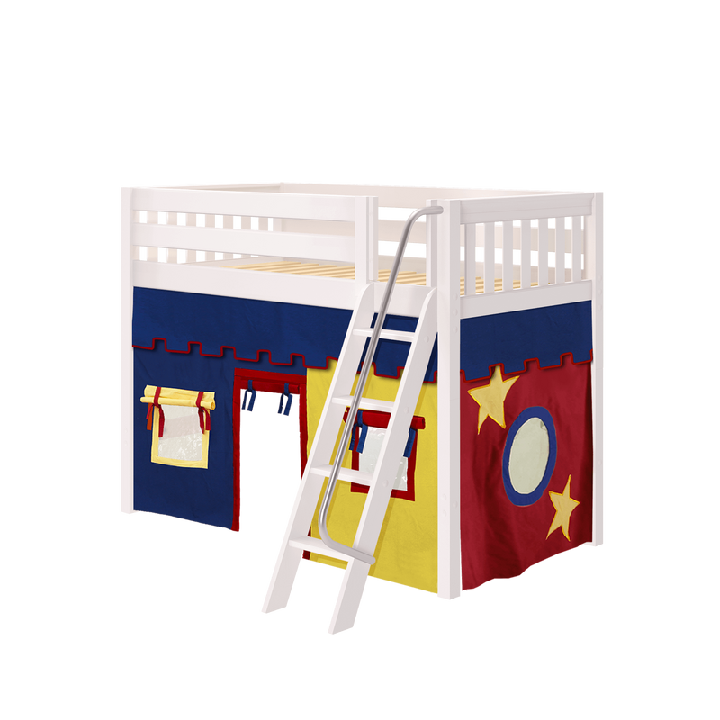Maxtrix Twin Mid Loft Bed with Angled Ladder + Curtain