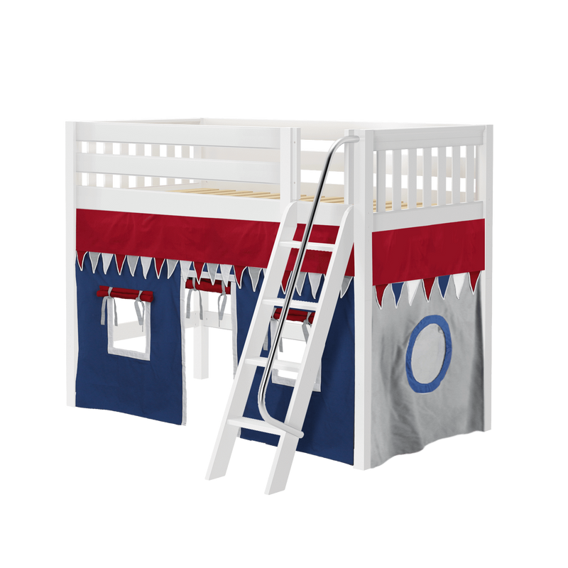 Maxtrix Twin Mid Loft Bed with Angled Ladder + Curtain