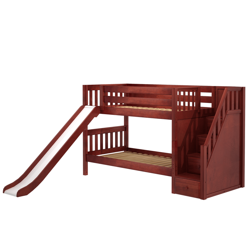 Maxtrix Twin Low Bunk Bed with Stairs + Slide