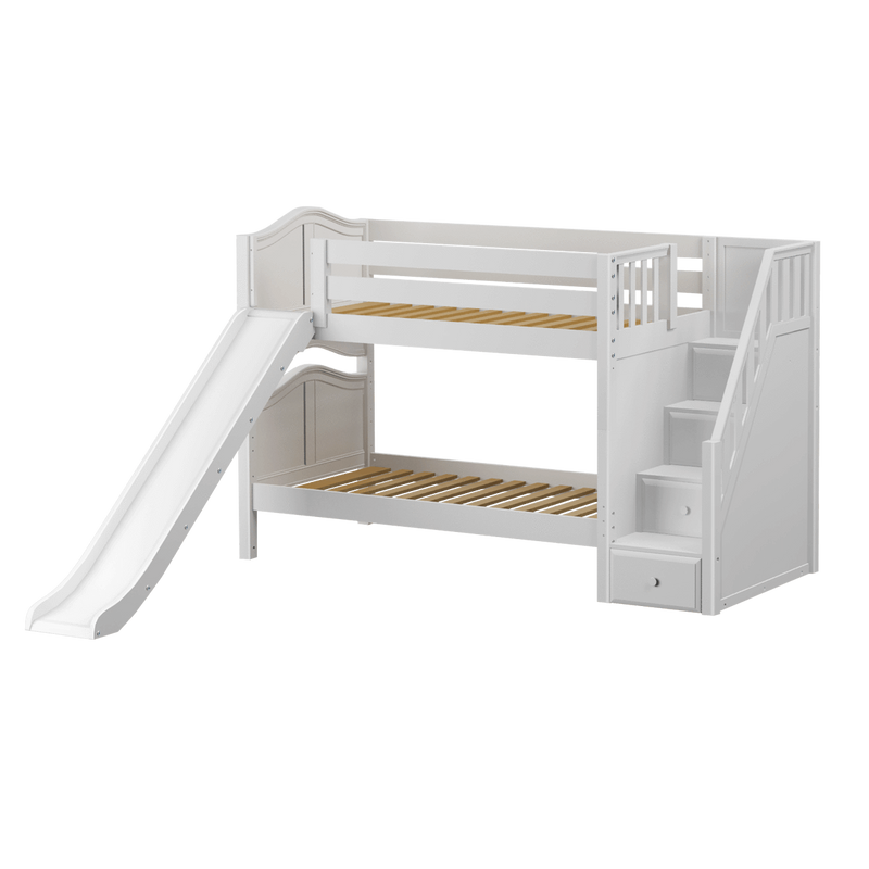 Maxtrix Twin Low Bunk Bed with Stairs + Slide