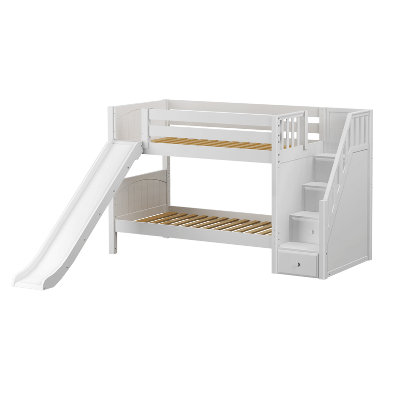 Maxtrix Twin Low Bunk Bed with Stairs + Slide