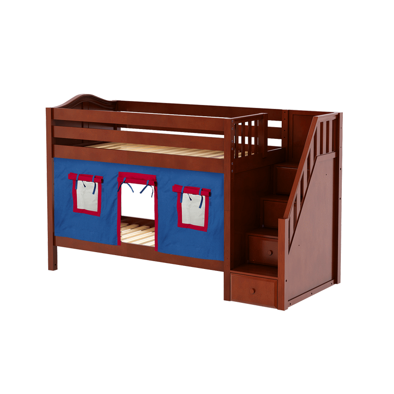 Maxtrix Twin Low Bunk Bed with Stairs + Curtain