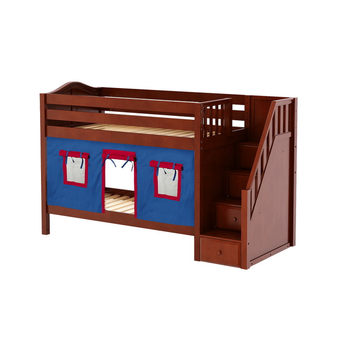 Maxtrix Twin Low Bunk Bed with Stairs + Curtain