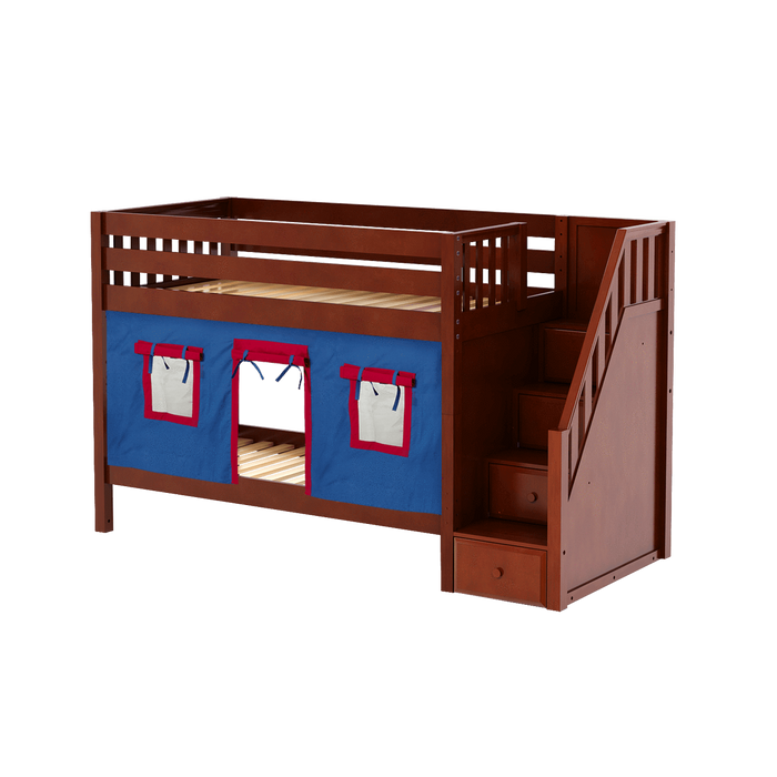 Maxtrix Twin Low Bunk Bed with Stairs + Curtain