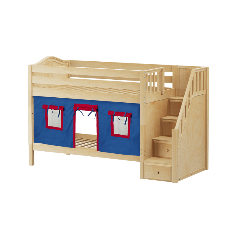 Maxtrix Twin Low Bunk Bed with Stairs + Curtain
