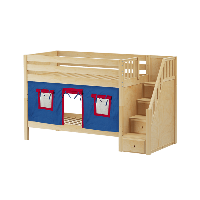 Maxtrix Twin Low Bunk Bed with Stairs + Curtain