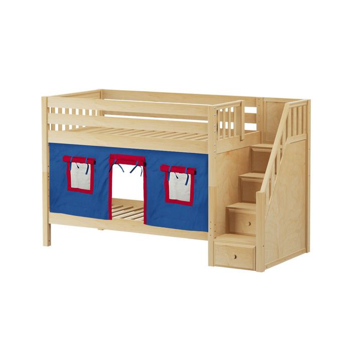 Maxtrix Twin Low Bunk Bed with Stairs + Curtain
