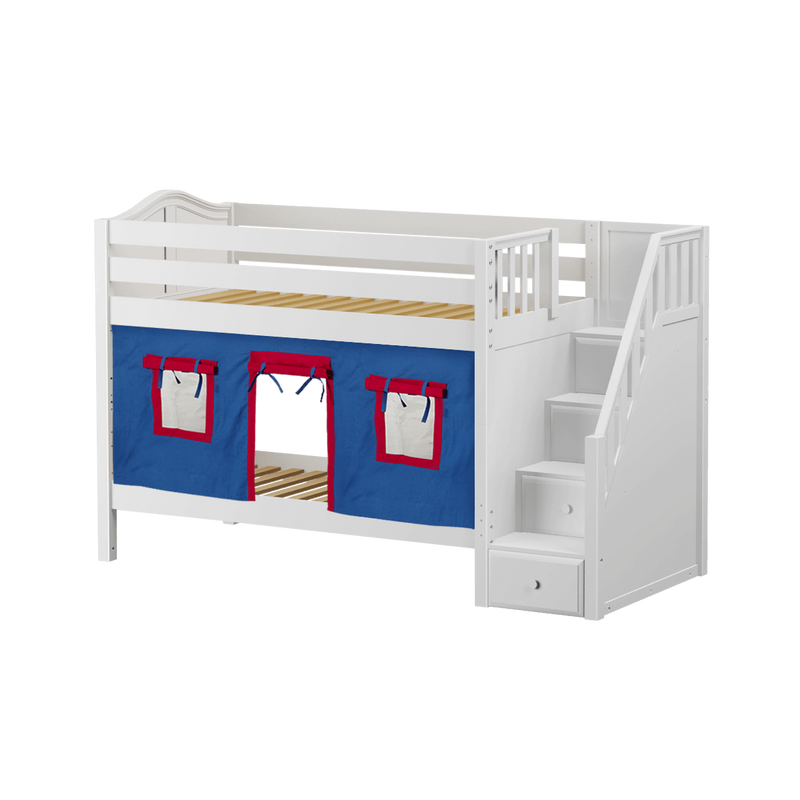 Maxtrix Twin Low Bunk Bed with Stairs + Curtain