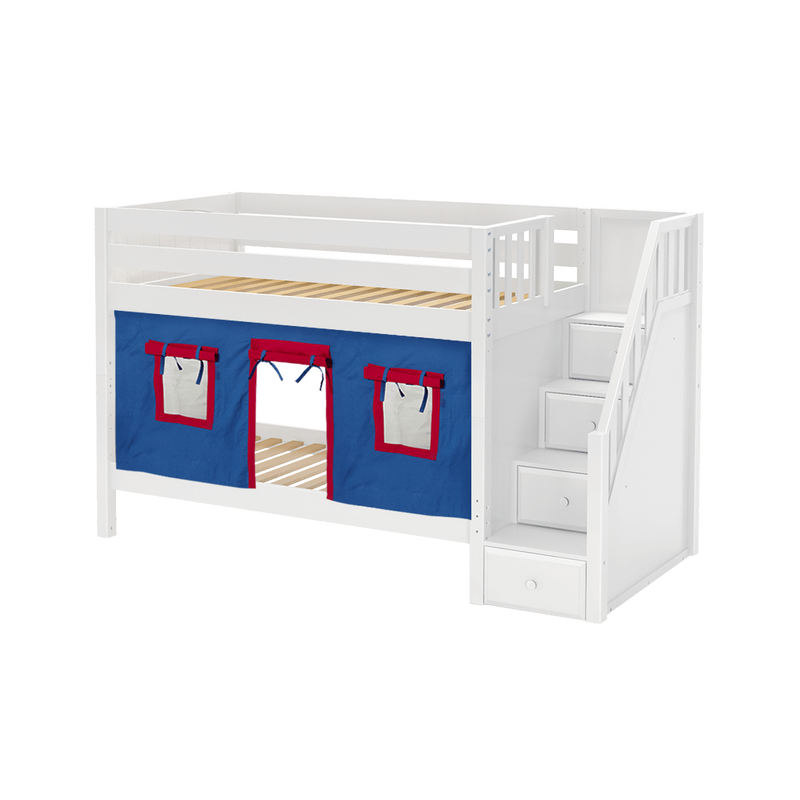 Maxtrix Twin Low Bunk Bed with Stairs + Curtain
