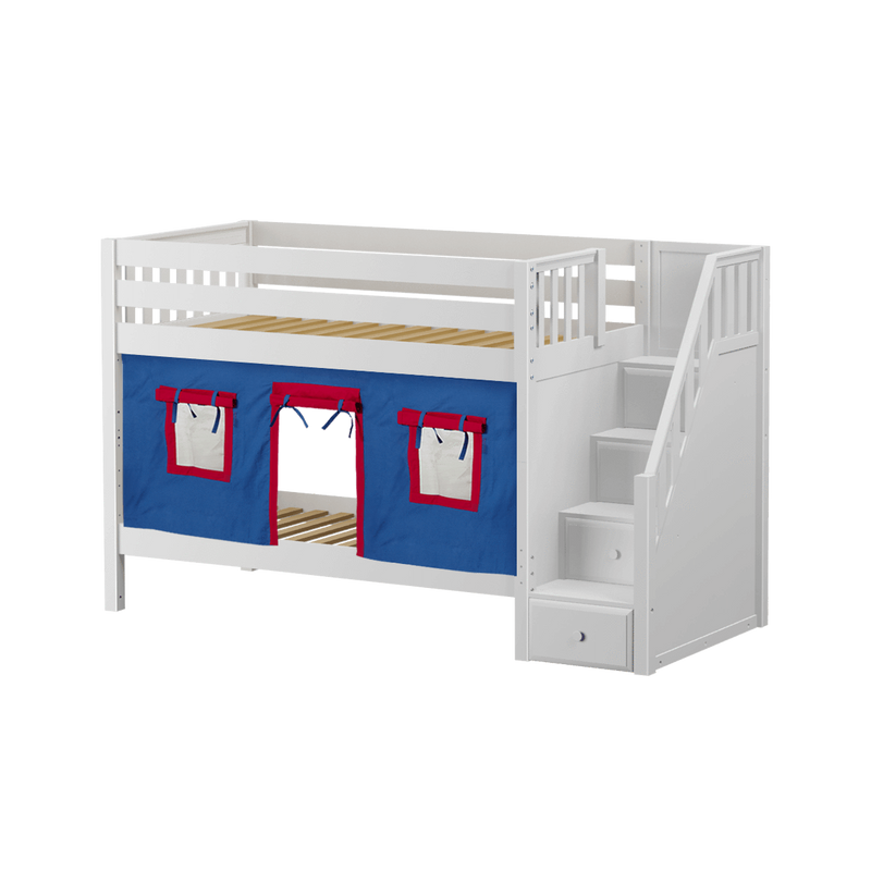 Maxtrix Twin Low Bunk Bed with Stairs + Curtain