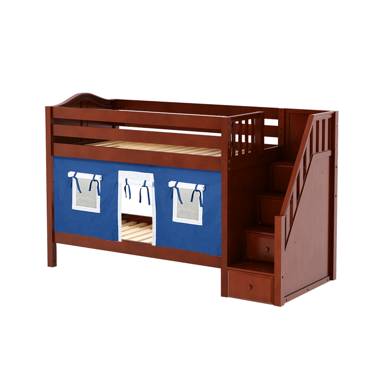 Maxtrix Twin Low Bunk Bed with Stairs + Curtain