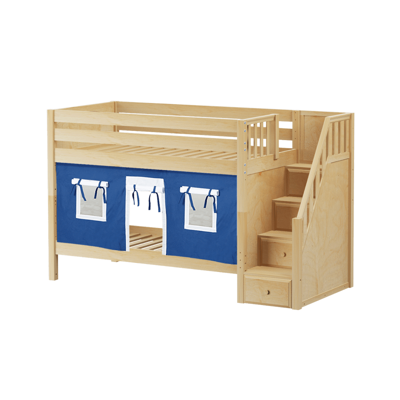 Maxtrix Twin Low Bunk Bed with Stairs + Curtain
