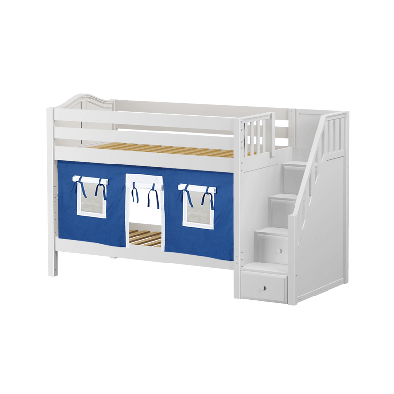 Maxtrix Twin Low Bunk Bed with Stairs + Curtain