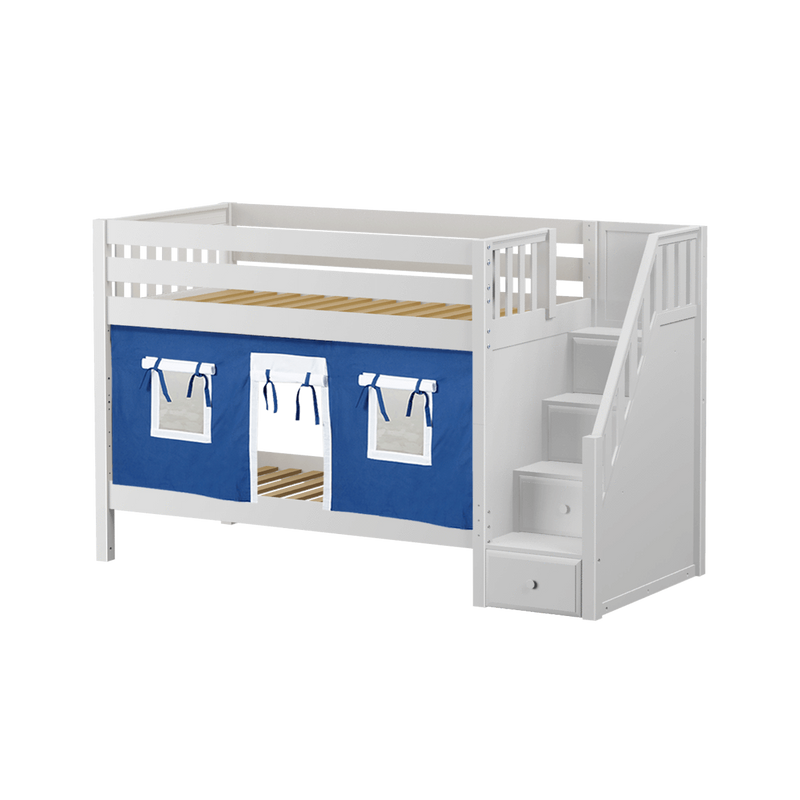Maxtrix Twin Low Bunk Bed with Stairs + Curtain