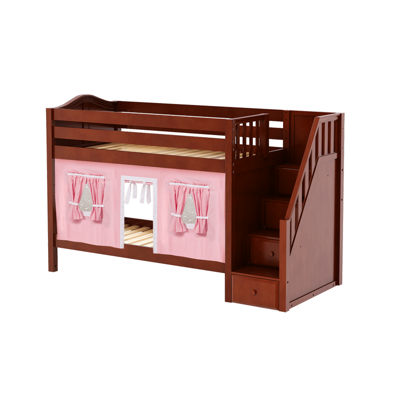 Maxtrix Twin Low Bunk Bed with Stairs + Curtain