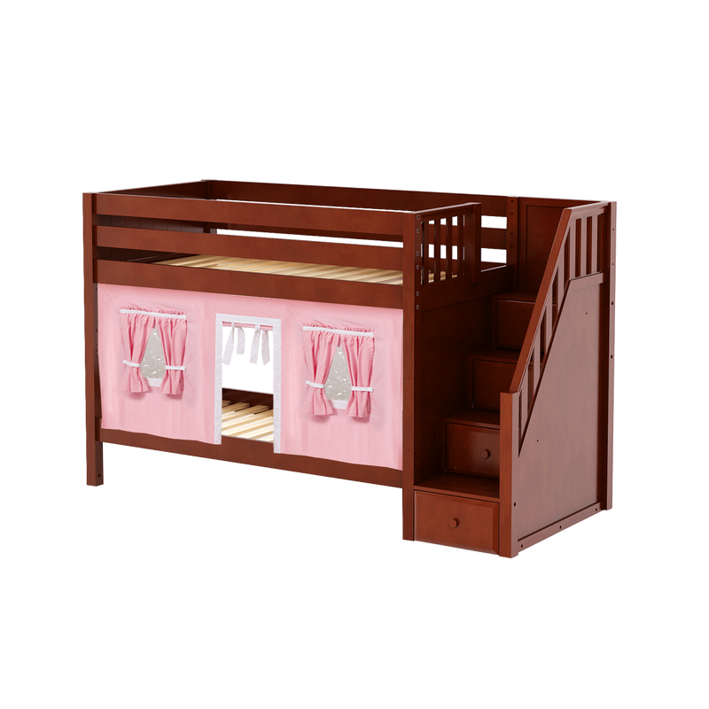 Maxtrix Twin Low Bunk Bed with Stairs + Curtain
