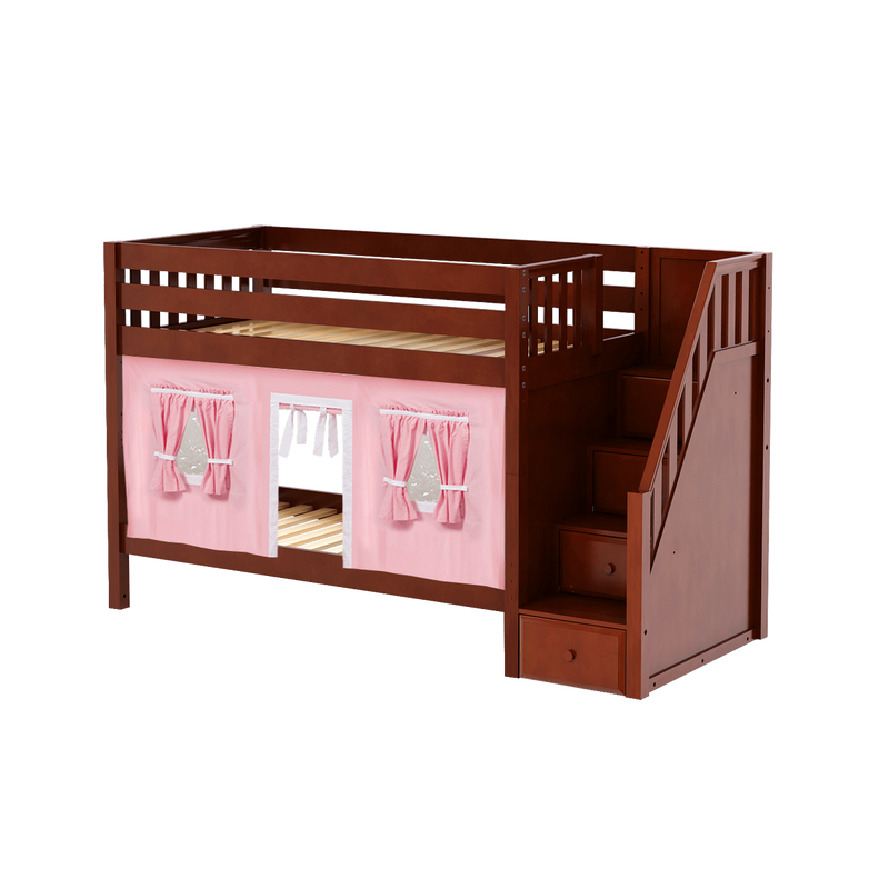Maxtrix Twin Low Bunk Bed with Stairs + Curtain