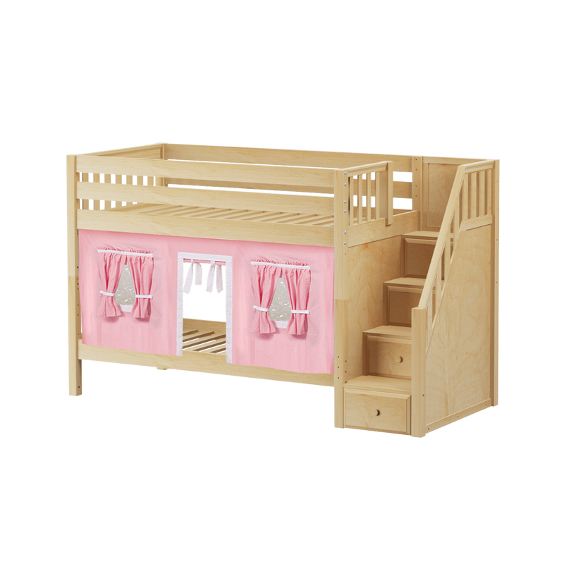 Maxtrix Twin Low Bunk Bed with Stairs + Curtain