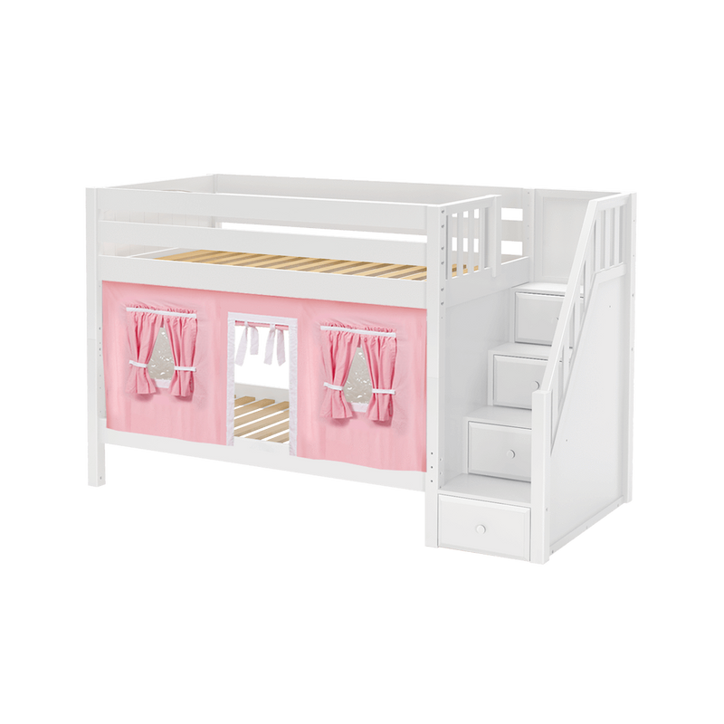 Maxtrix Twin Low Bunk Bed with Stairs + Curtain