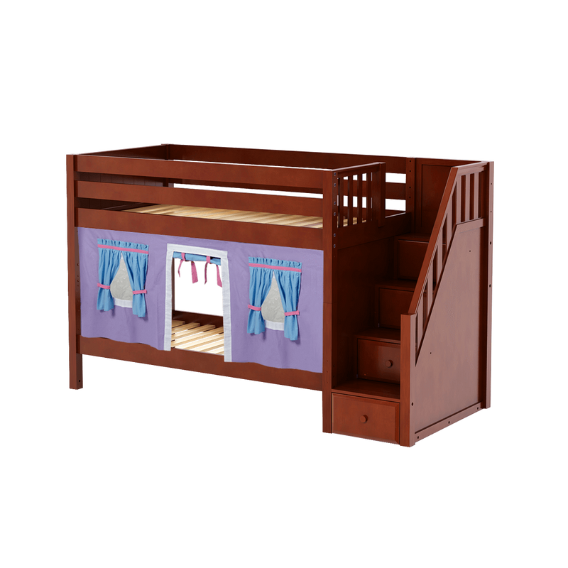Maxtrix Twin Low Bunk Bed with Stairs + Curtain