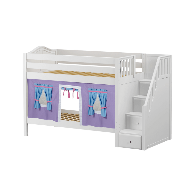 Maxtrix Twin Low Bunk Bed with Stairs + Curtain