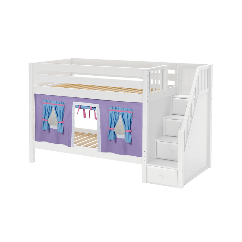 Maxtrix Twin Low Bunk Bed with Stairs + Curtain