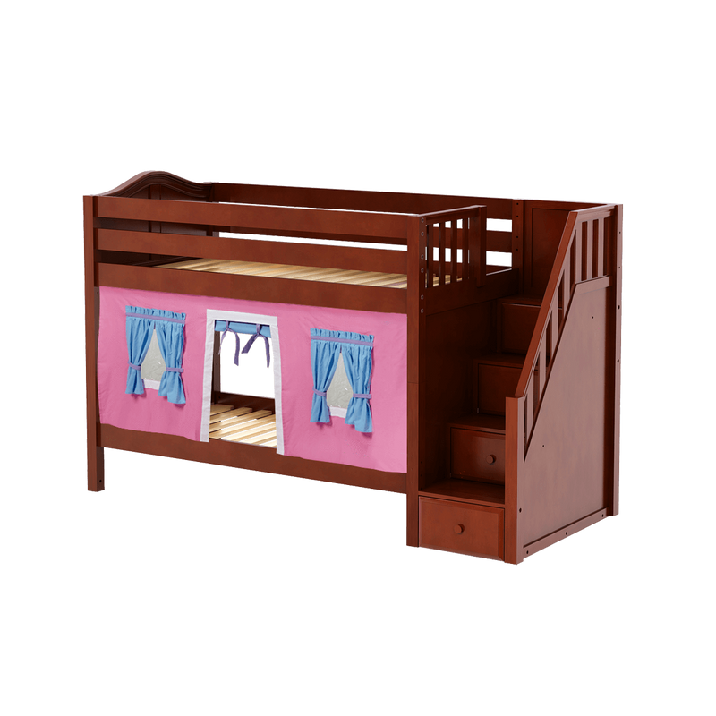 Maxtrix Twin Low Bunk Bed with Stairs + Curtain