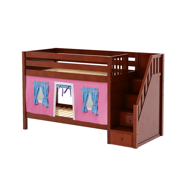 Maxtrix Twin Low Bunk Bed with Stairs + Curtain