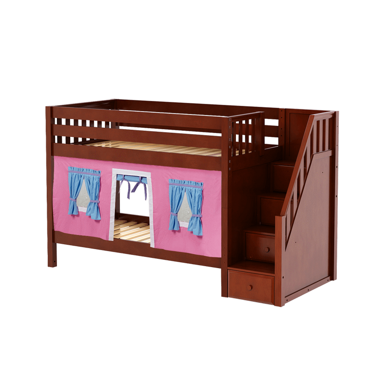 Maxtrix Twin Low Bunk Bed with Stairs + Curtain