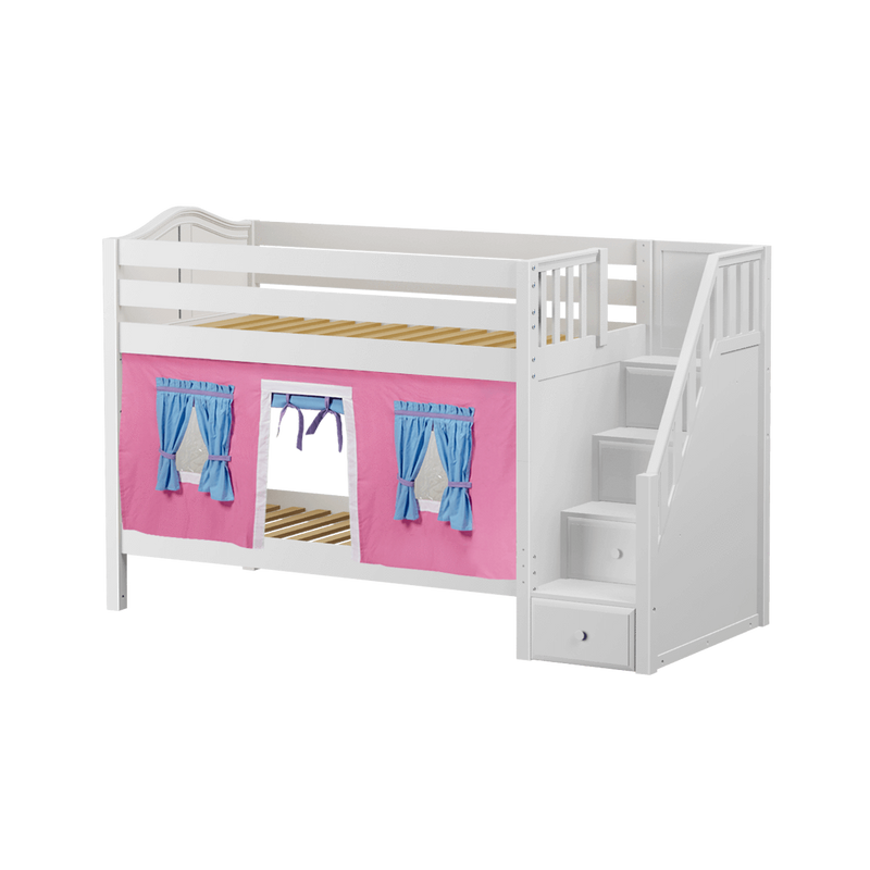 Maxtrix Twin Low Bunk Bed with Stairs + Curtain