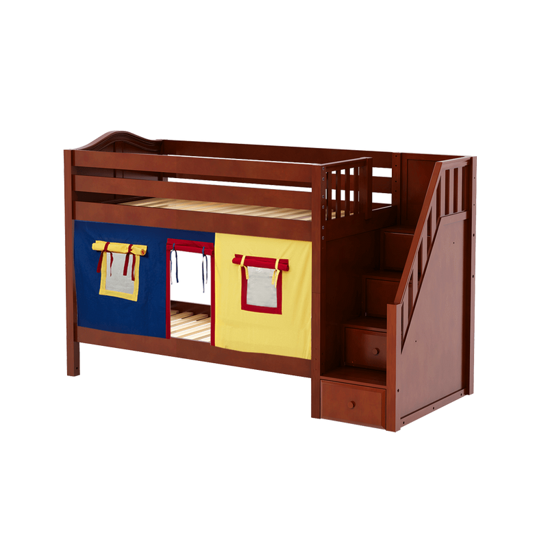 Maxtrix Twin Low Bunk Bed with Stairs + Curtain