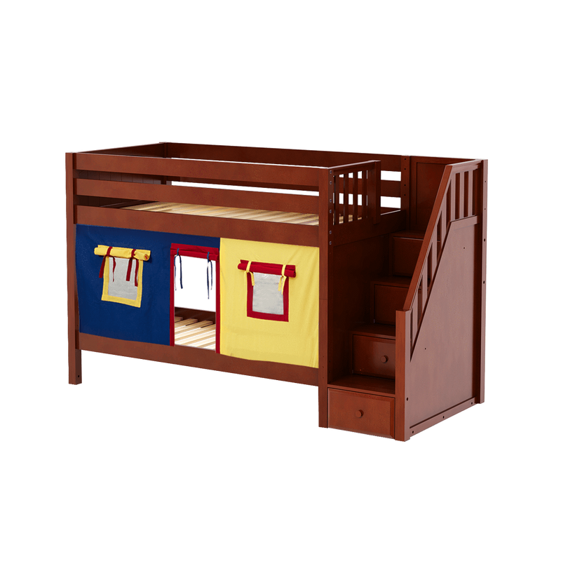 Maxtrix Twin Low Bunk Bed with Stairs + Curtain