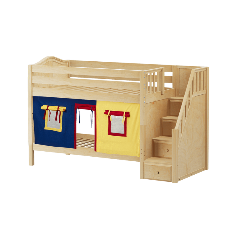 Maxtrix Twin Low Bunk Bed with Stairs + Curtain