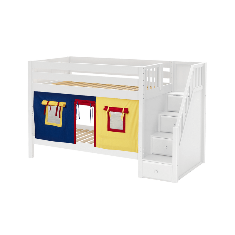 Maxtrix Twin Low Bunk Bed with Stairs + Curtain