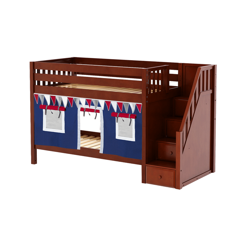 Maxtrix Twin Low Bunk Bed with Stairs + Curtain