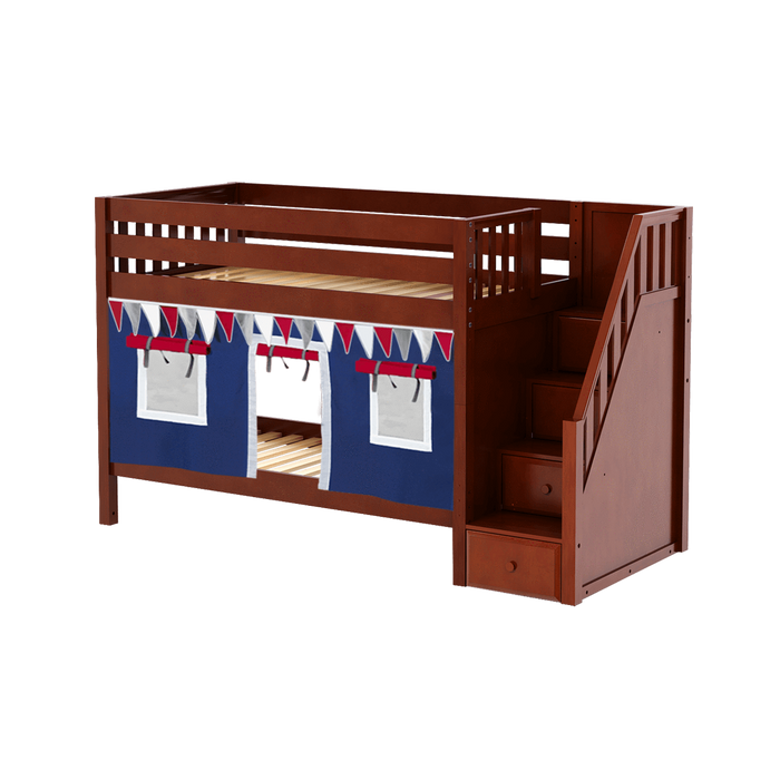 Maxtrix Twin Low Bunk Bed with Stairs + Curtain