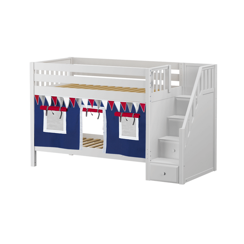 Maxtrix Twin Low Bunk Bed with Stairs + Curtain