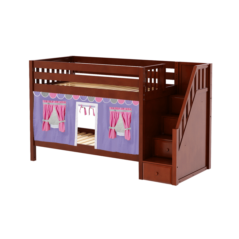 Maxtrix Twin Low Bunk Bed with Stairs + Curtain