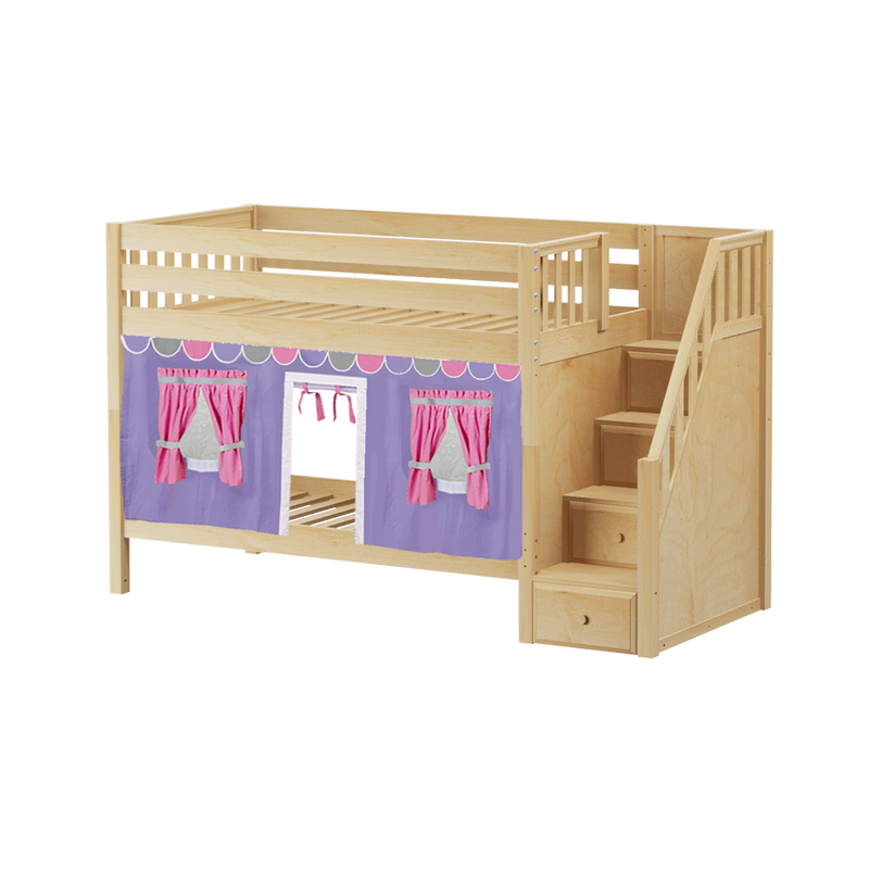 Maxtrix Twin Low Bunk Bed with Stairs + Curtain